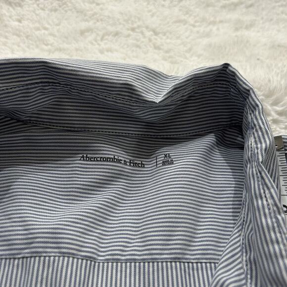 Abercrombie Fitch Shirt Mens XL Button Up Stripped Blue Open Collar Short Sleeve - Picture 5 of 6